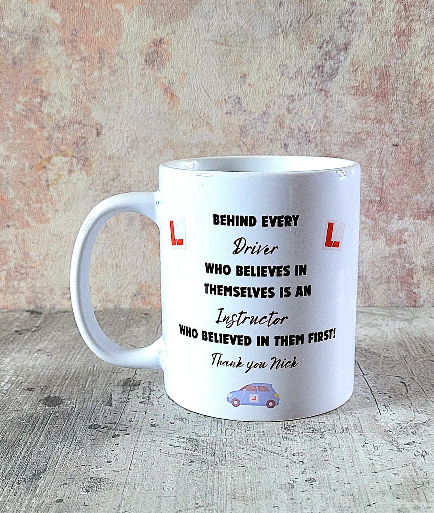 Mug with motivational quote for driving teachers and instructors