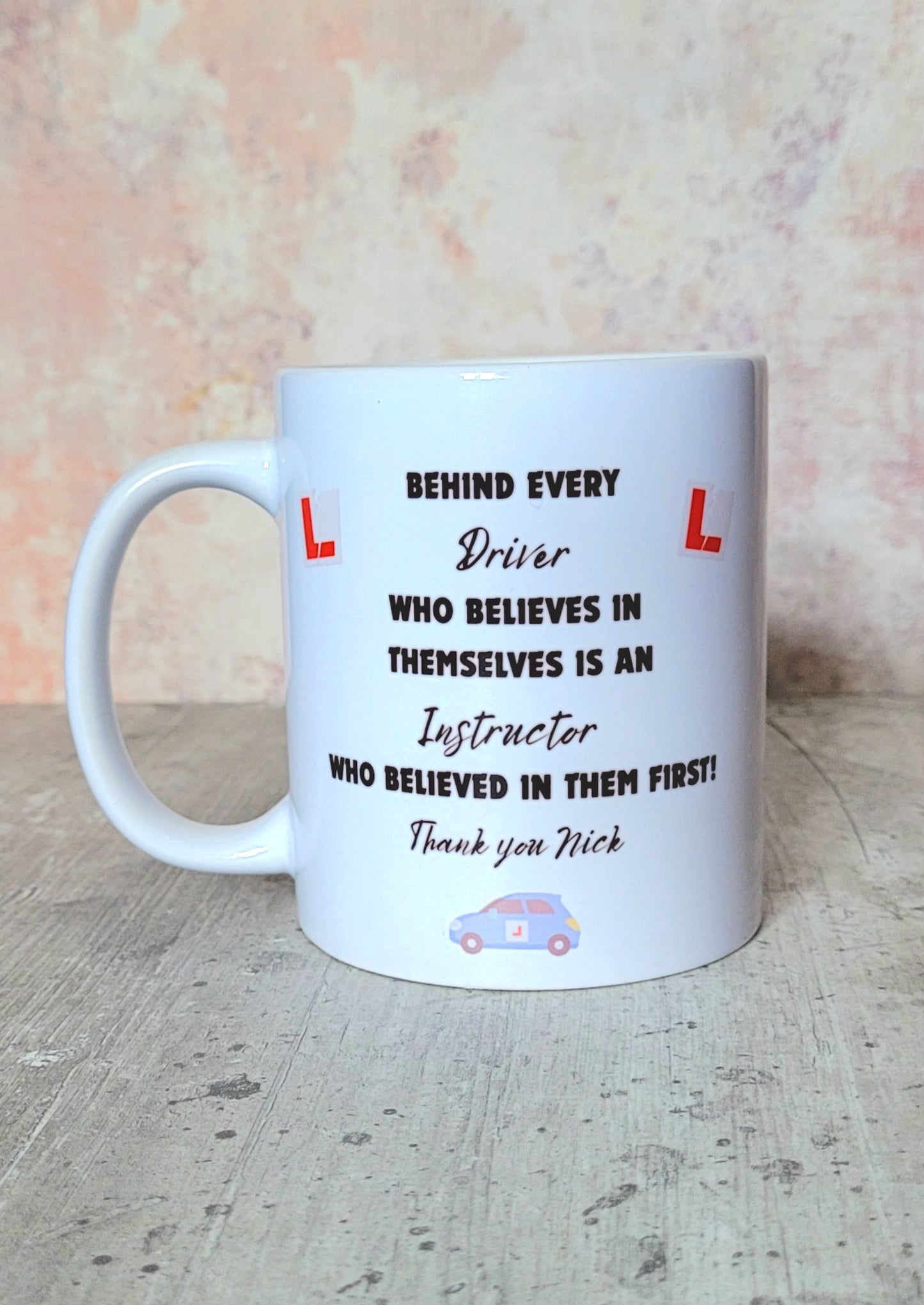 Custom ceramic mug for driving teacher with heartfelt message