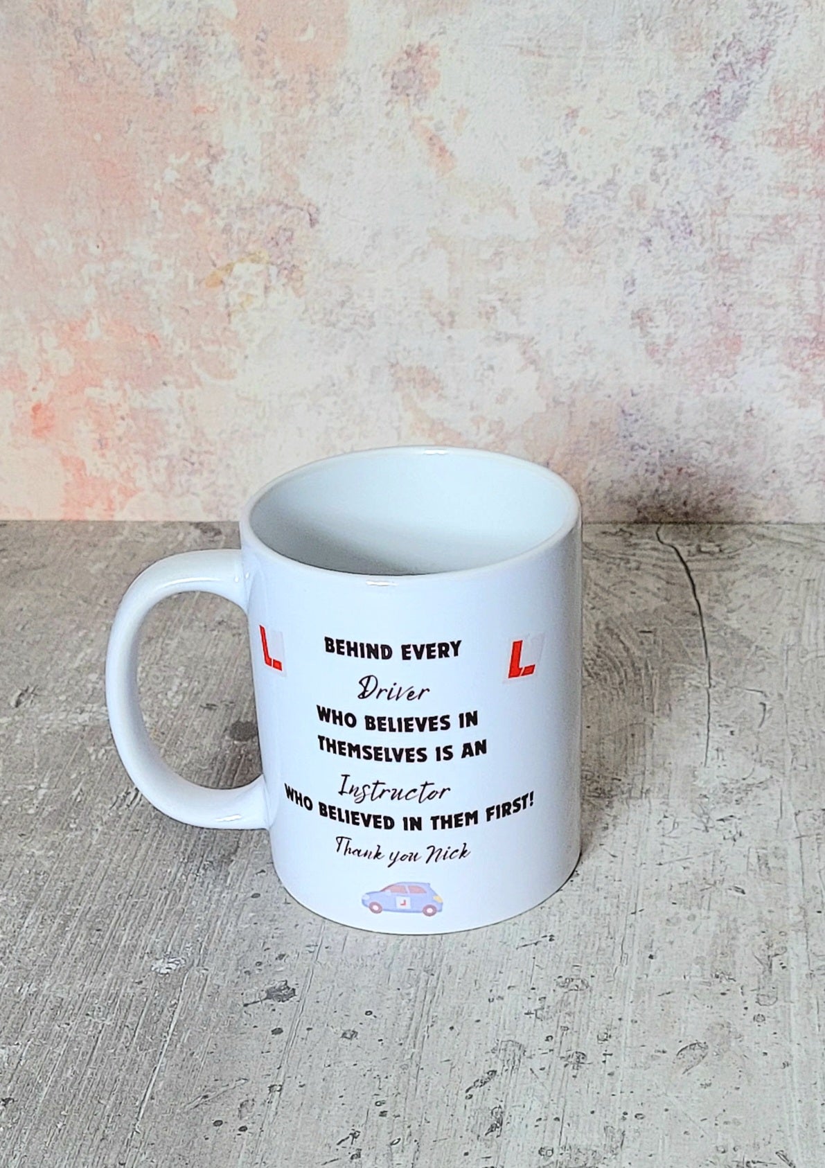 Mug with motivational quote for driving teachers and instructors