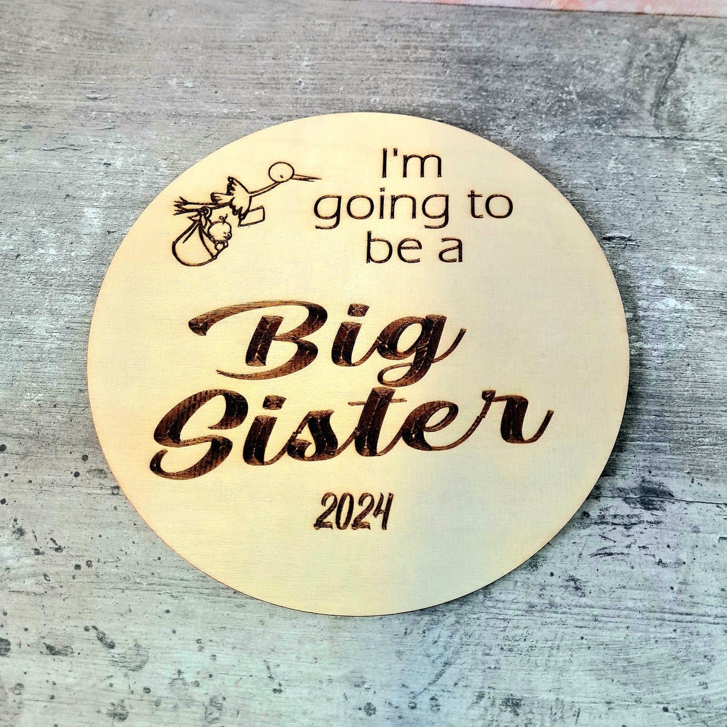 Custom engraved sibling pregnancy announcement keepsake