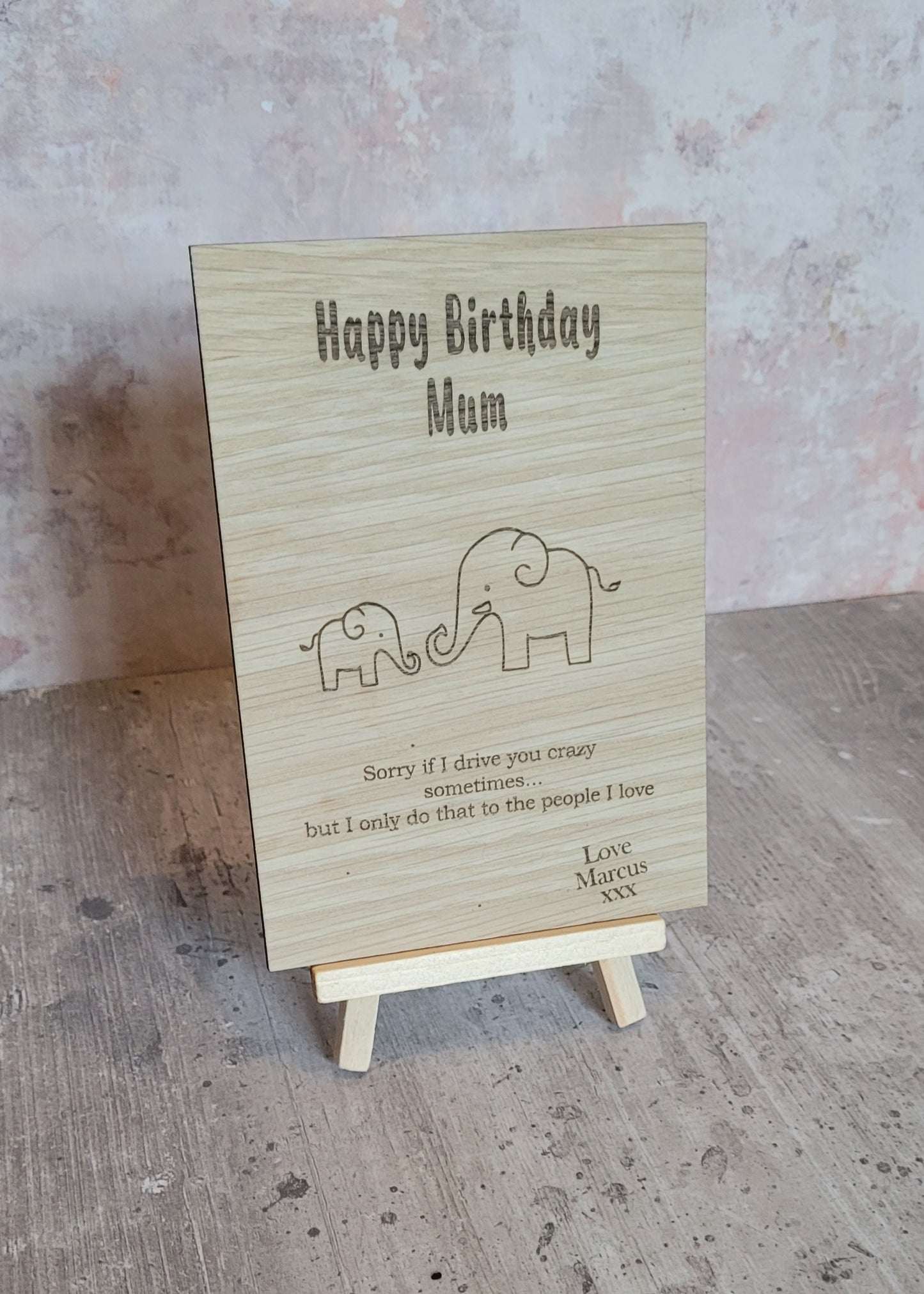 Personalised Elephant Wooden Cards – Specially Engraved For her