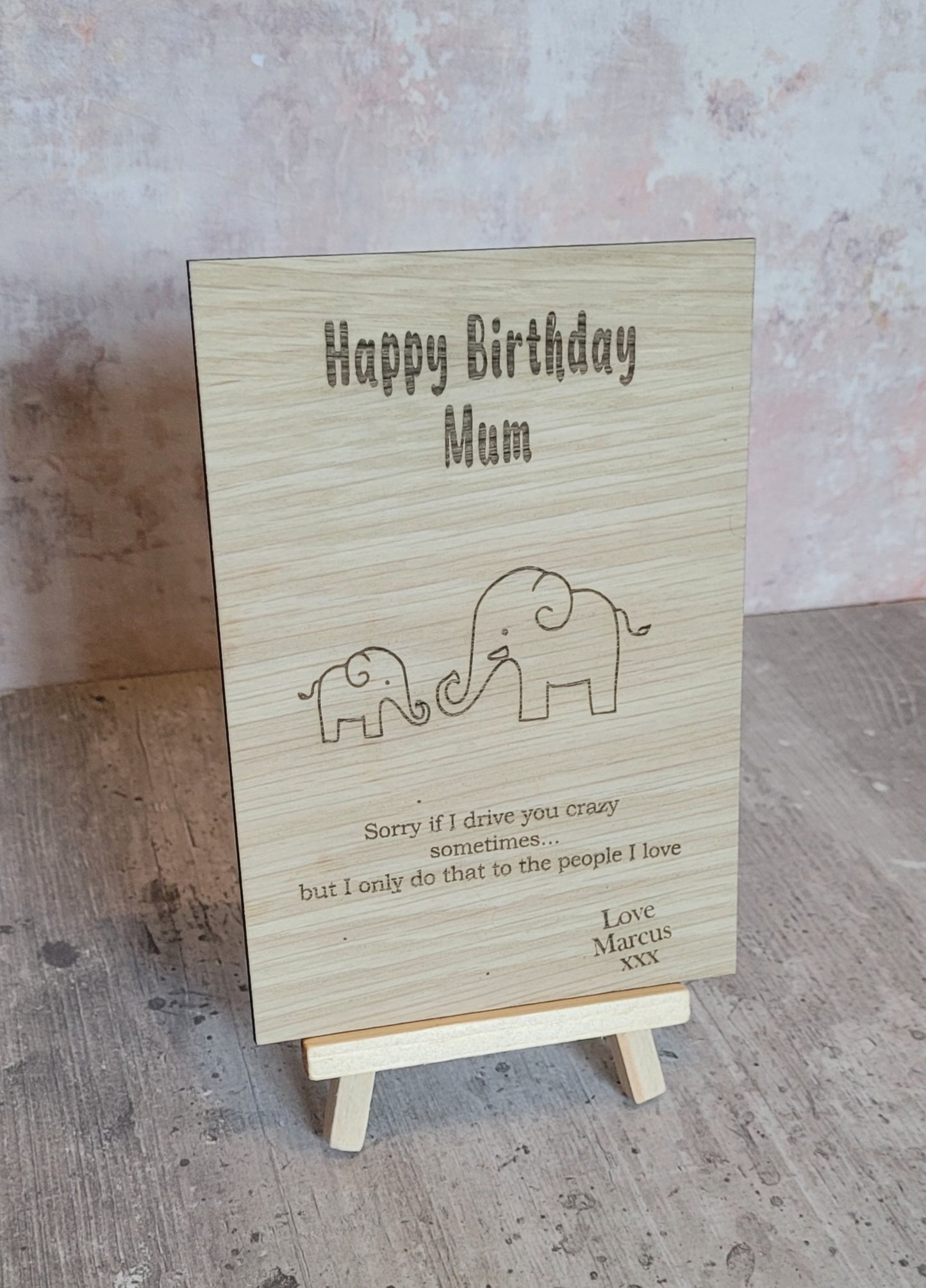Personalised Elephant Wooden Cards – Specially Engraved For her