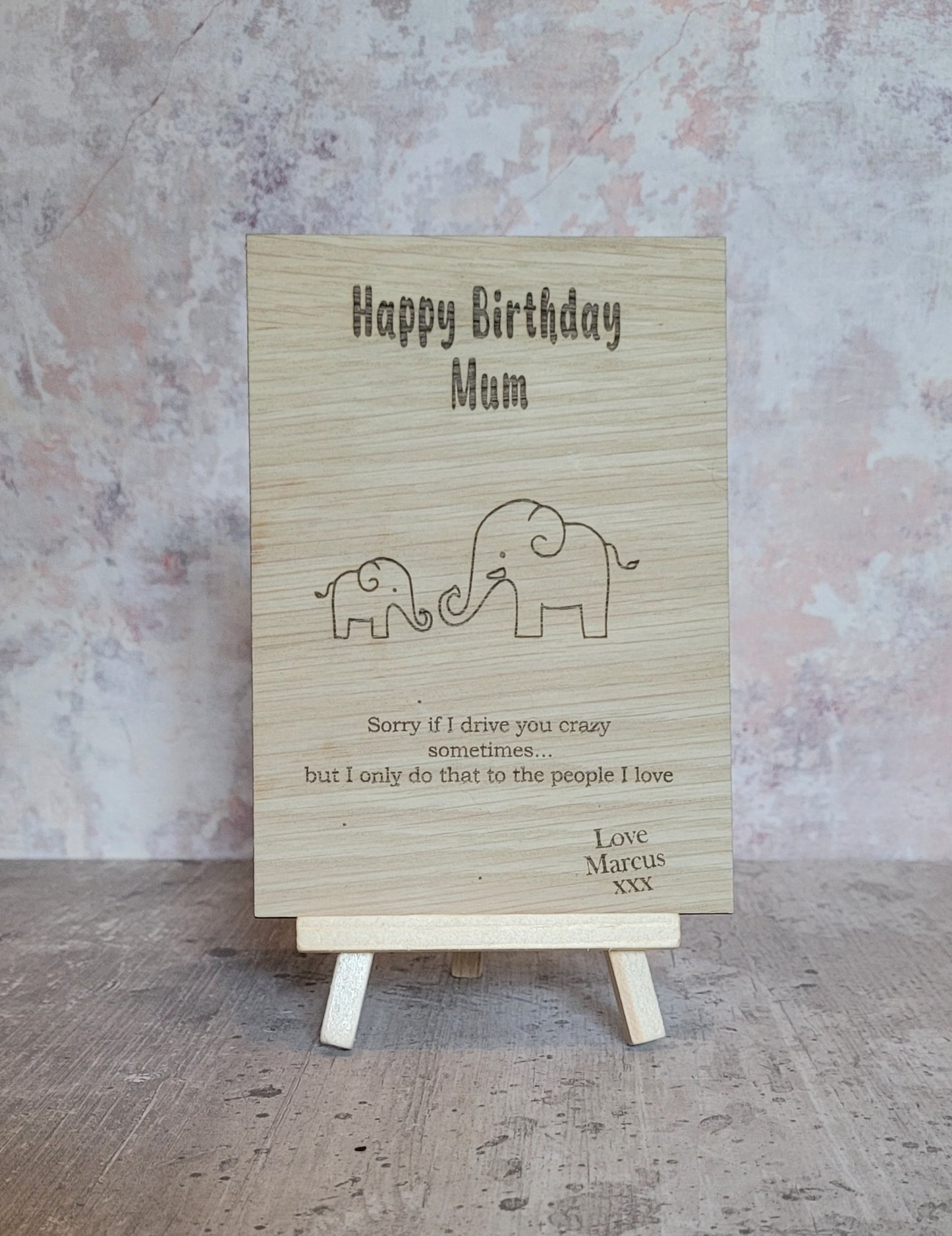 Personalised Elephant Wooden Cards – Specially Engraved For her
