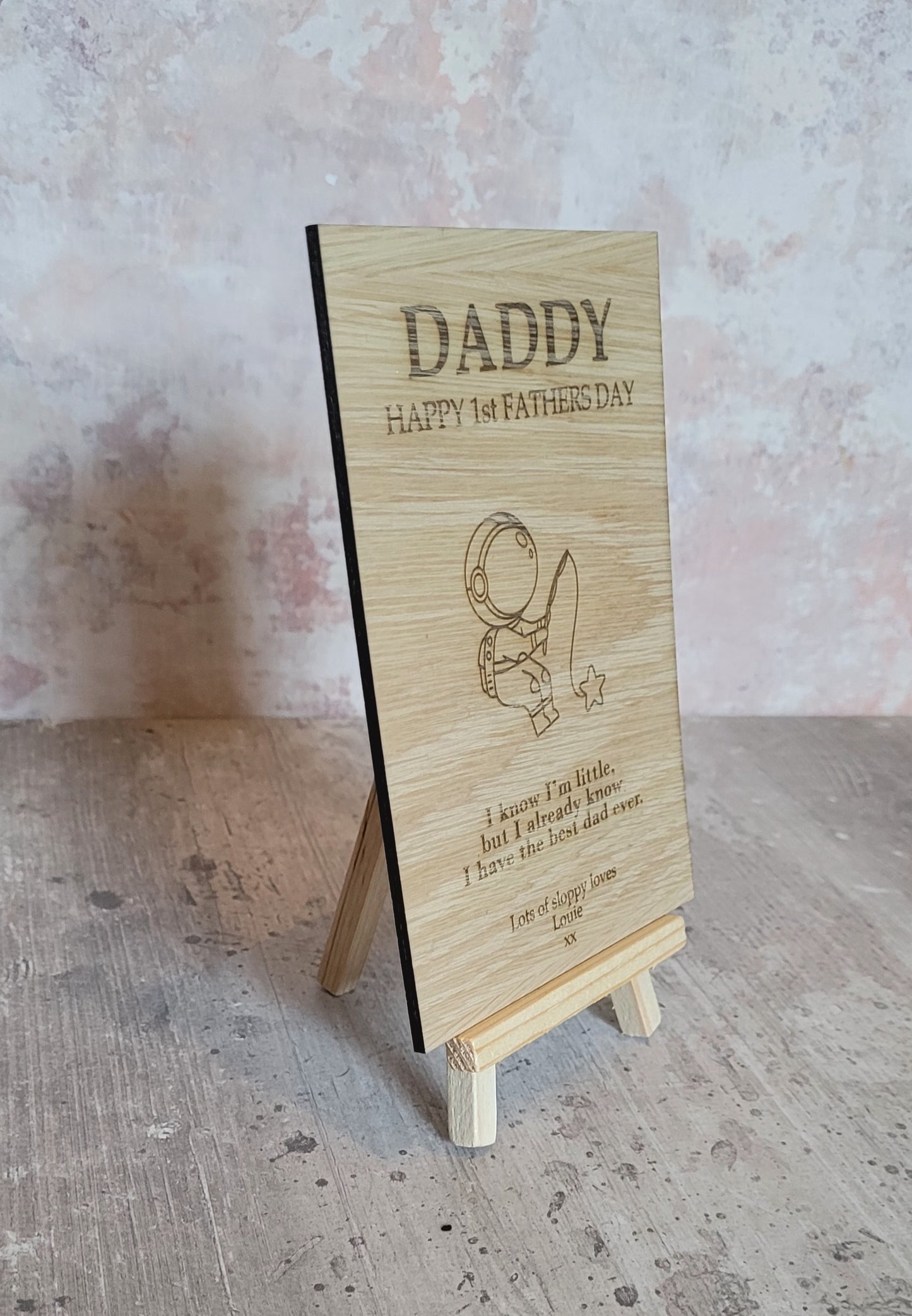 1st Father’s Day engraved wooden card keepsake UK