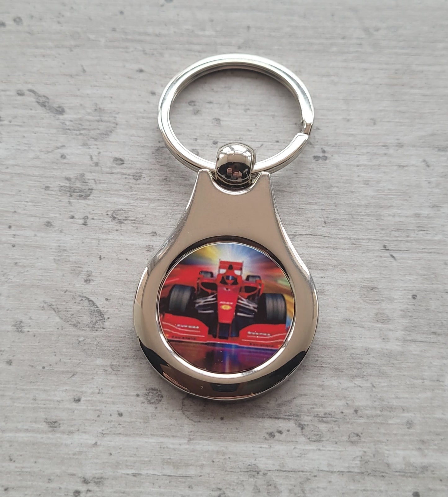 polished metal round photo keyring