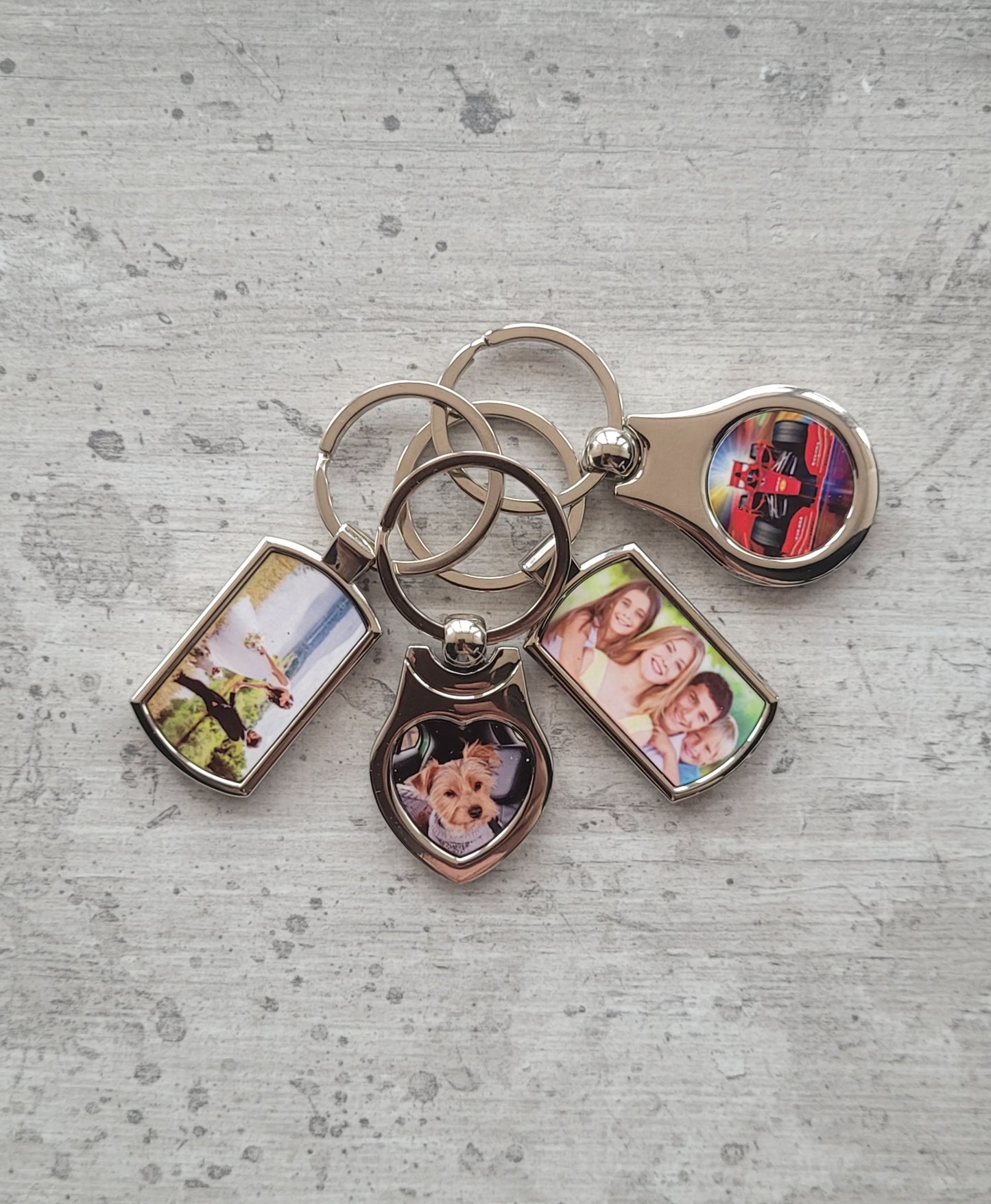Custom keyrings close-up showing polished metal finish