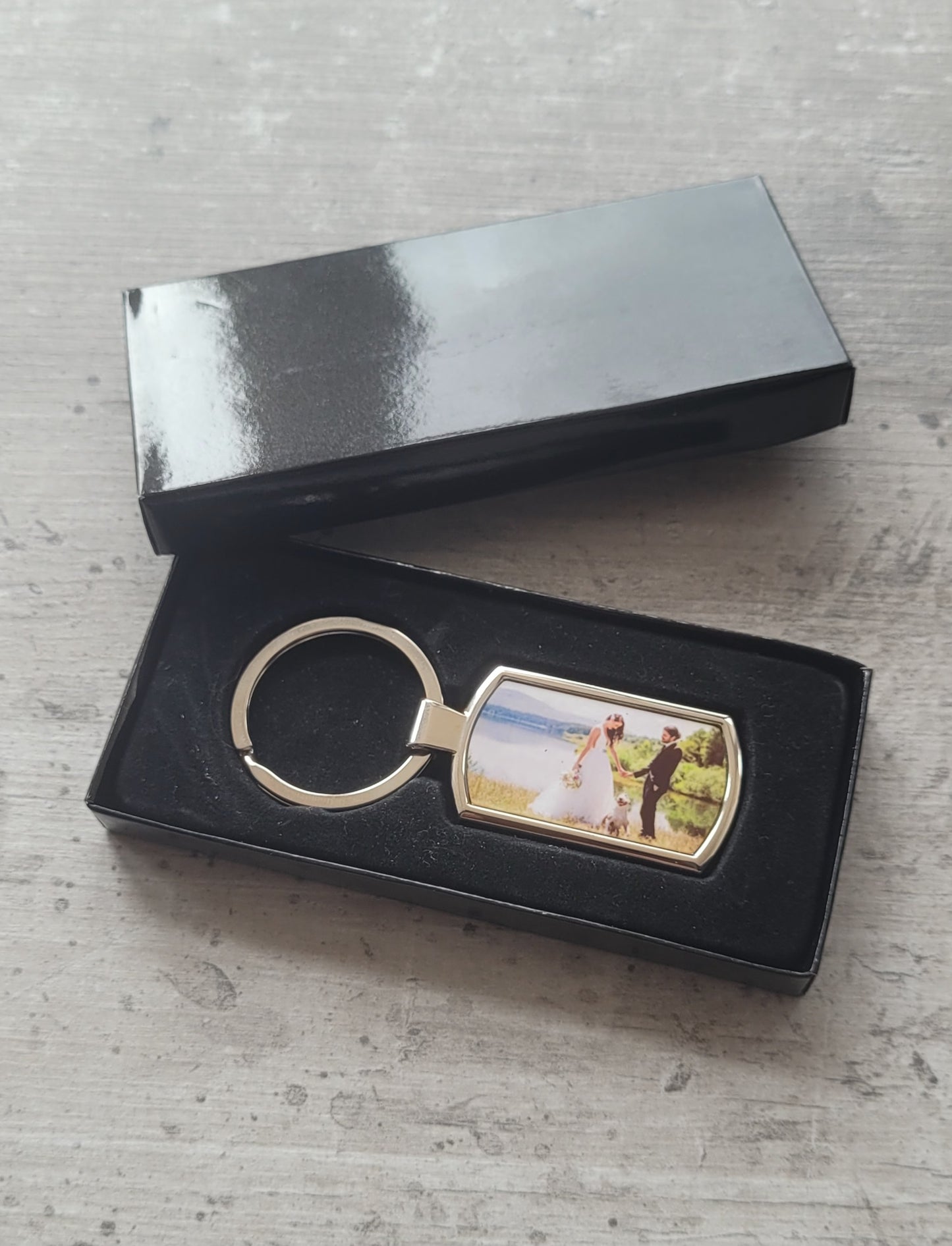 Family photo rectangle keyring gift-boxed
