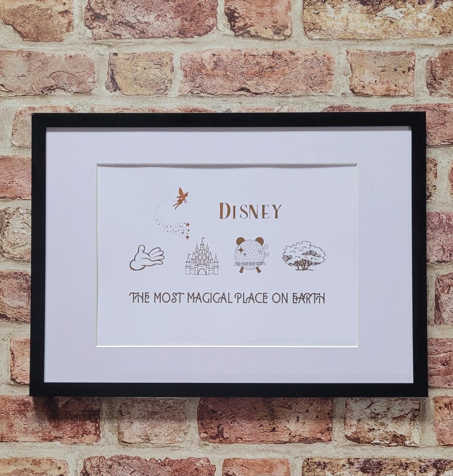 Personalised Disney park holiday framed foil artwork in black frame