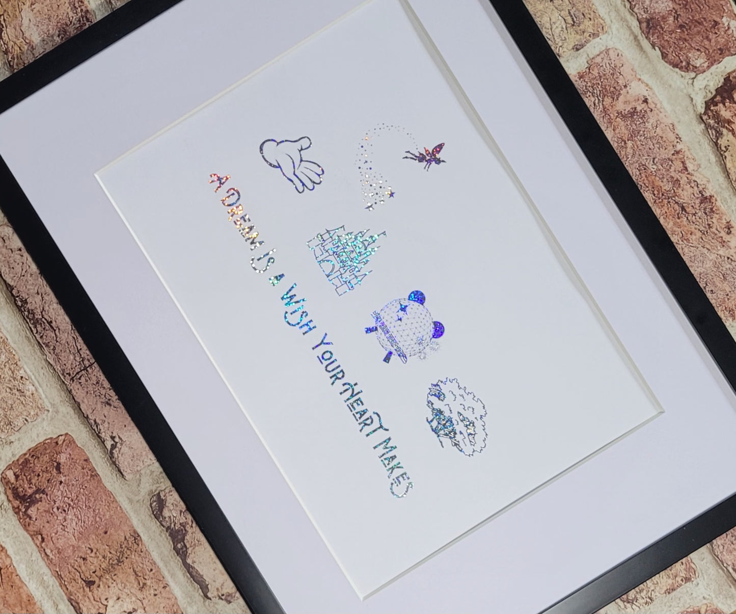 Personalised Disney park holiday framed foil artwork in black frame