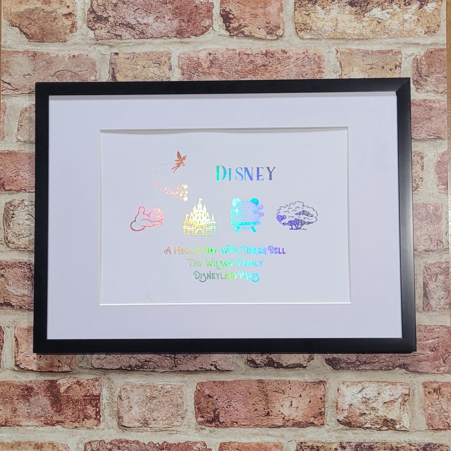 Custom Disney holiday memory print in white frame with personalised text