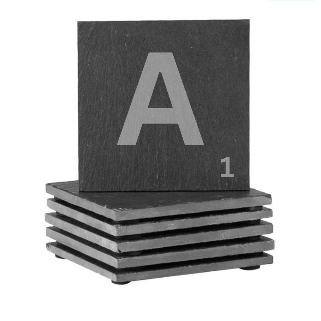 Engraved alphabet slate coaster letter A
