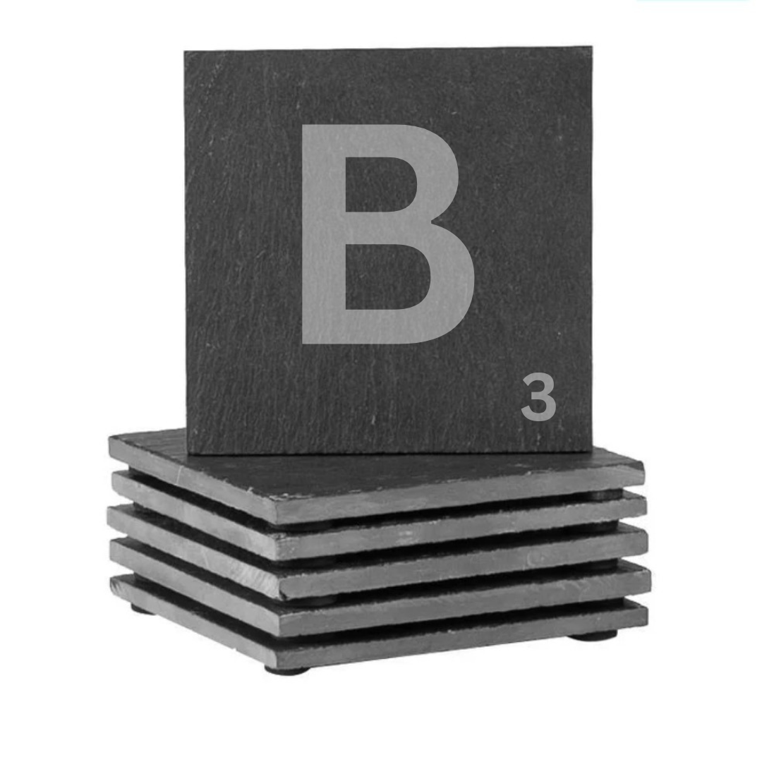 Engraved alphabet slate coaster letter B
