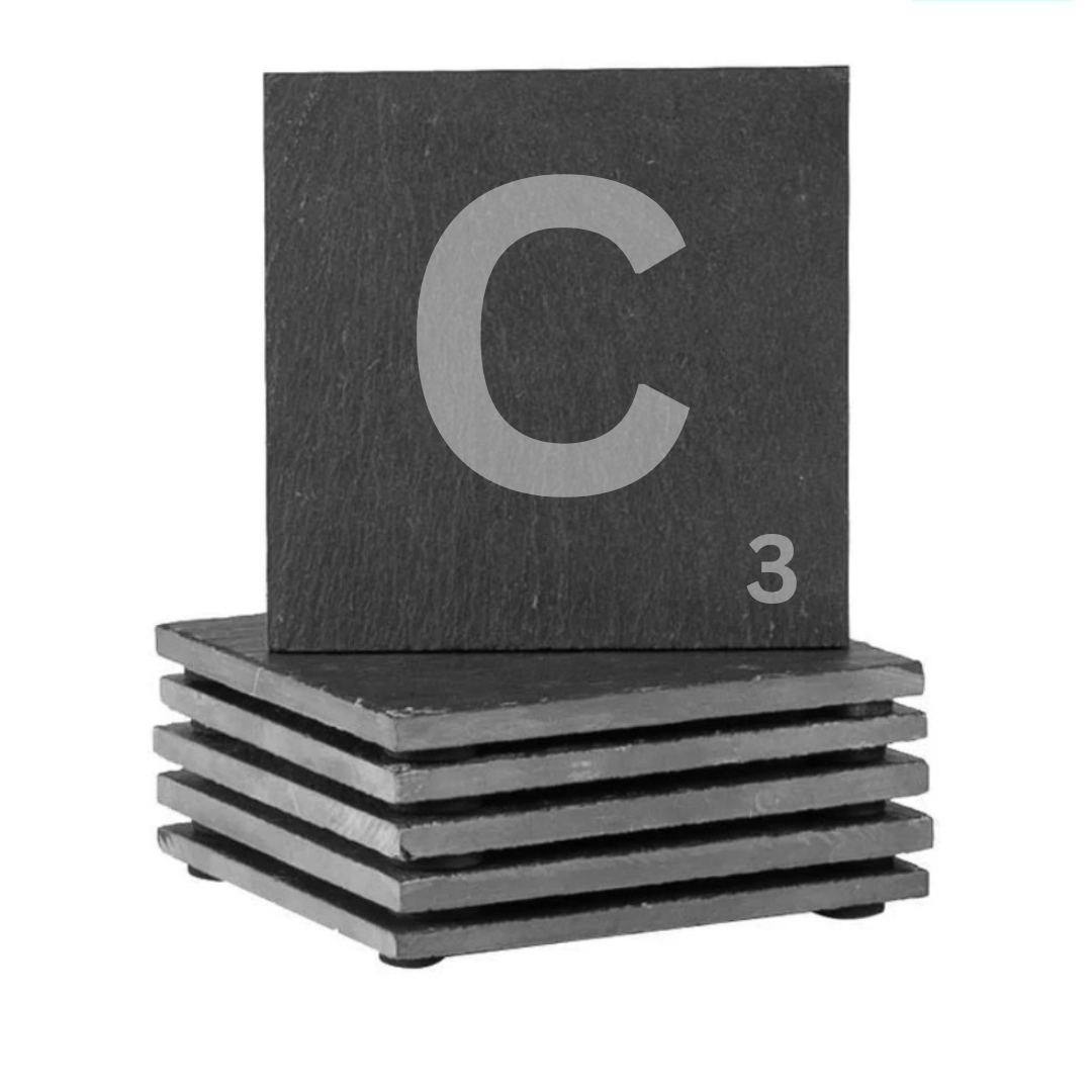 Engraved alphabet slate coaster set letter C