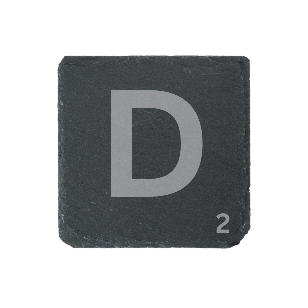Engraved alphabet slate coaster letter D