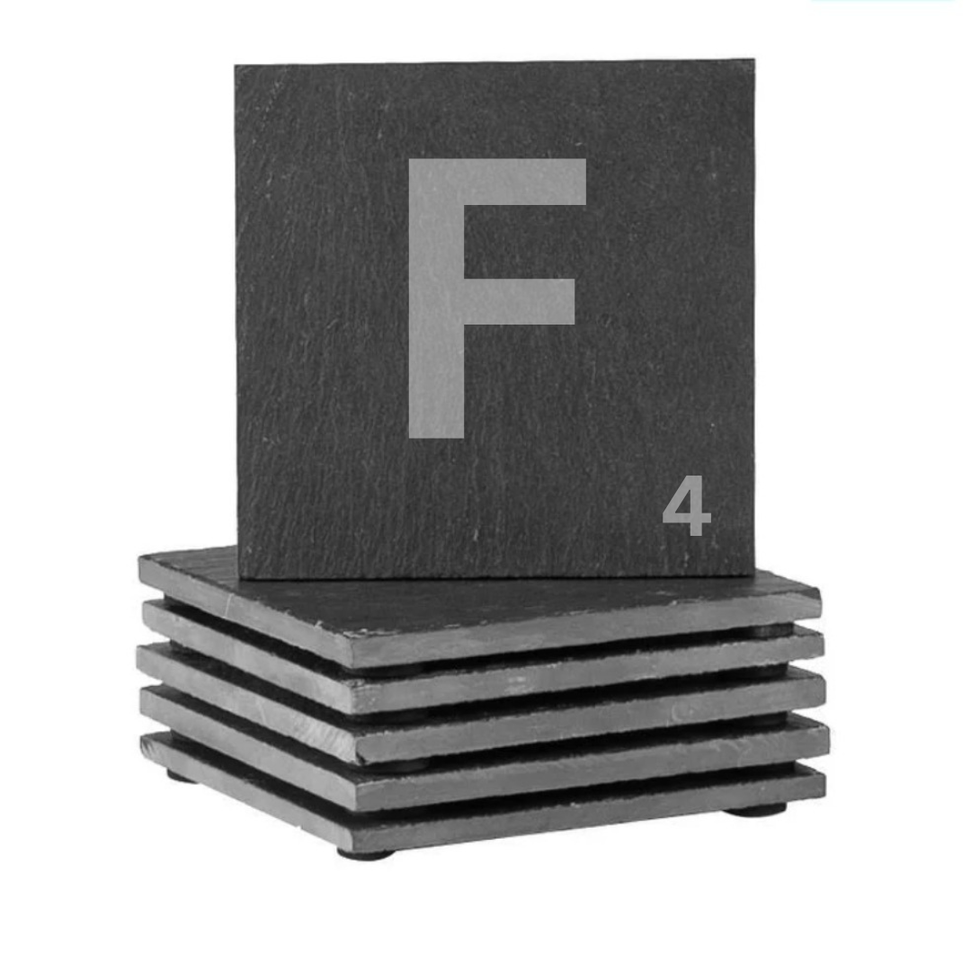 Engraved alphabet slate coaster letter F