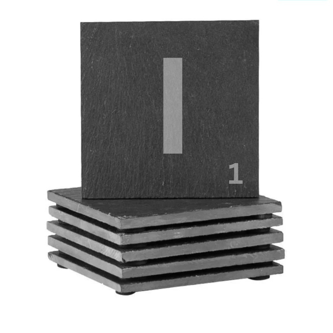 Engraved alphabet slate coaster letter I