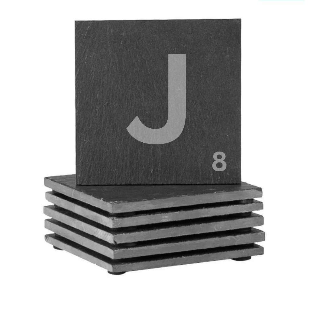 Engraved alphabet slate coaster letter J