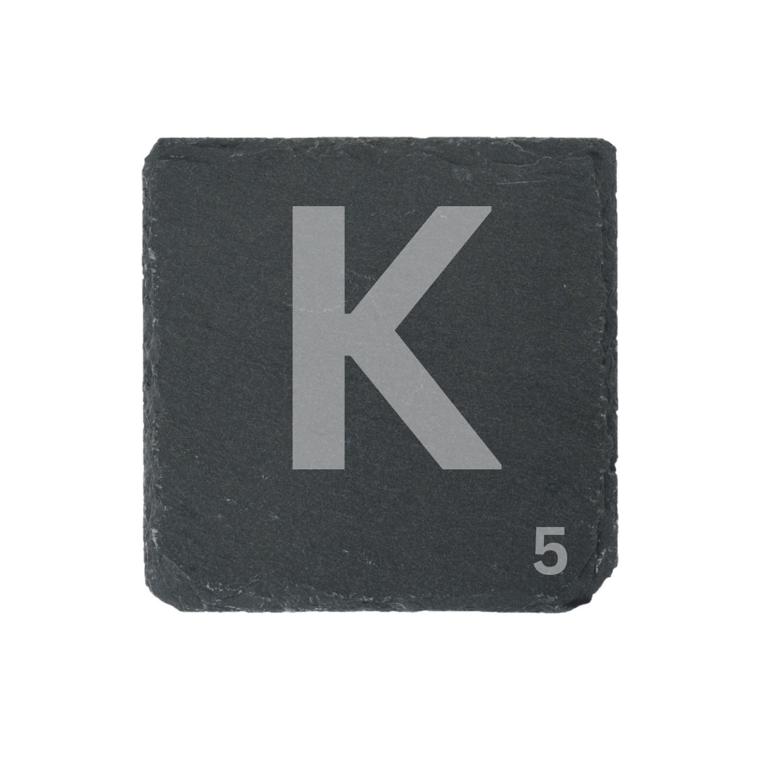 Engraved alphabet slate coaster letter K