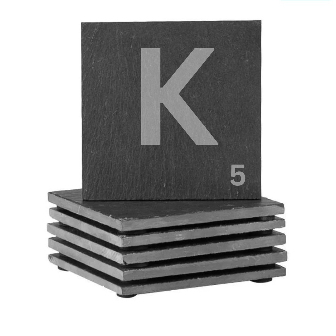 Engraved alphabet slate coaster letter K