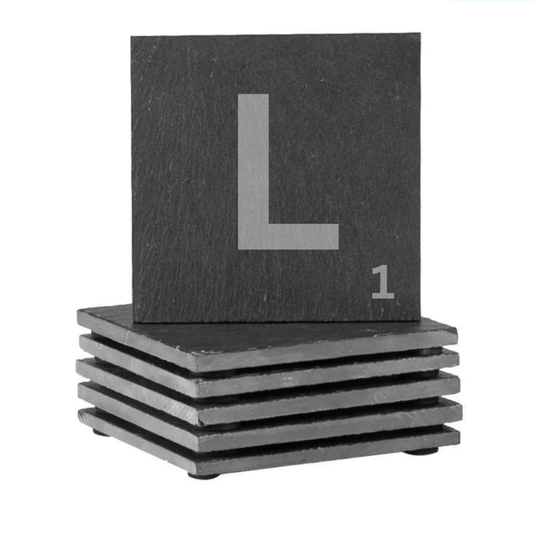 Engraved alphabet slate coaster letter L