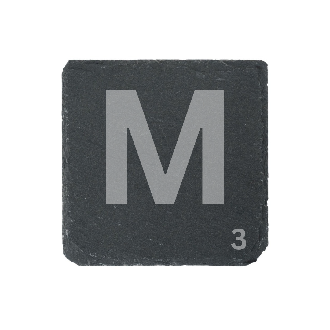 Engraved alphabet slate coaster letter M