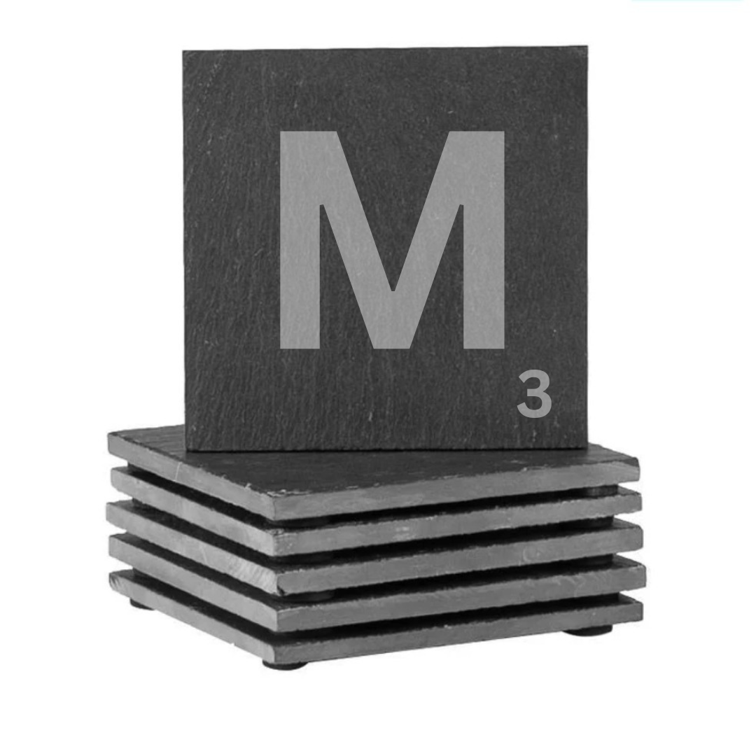 Engraved alphabet slate coaster letter M