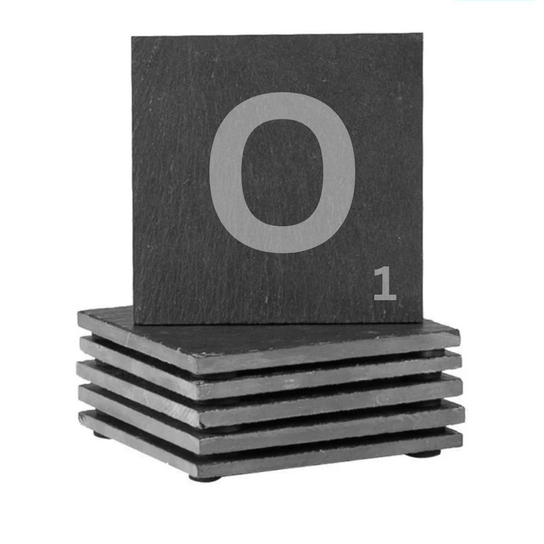 Engraved alphabet slate coaster letter O