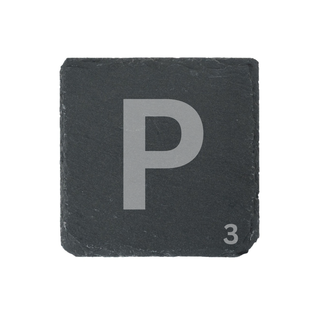 Engraved alphabet slate coaster letter P