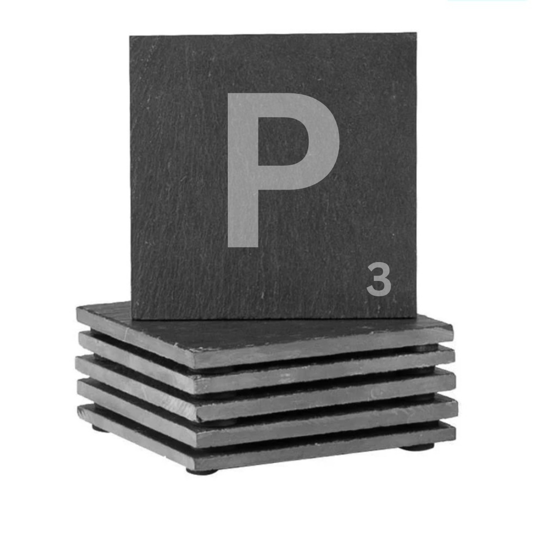 Engraved alphabet slate coaster letter P