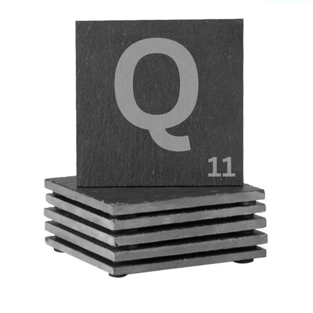 Engraved alphabet slate coaster letter Q