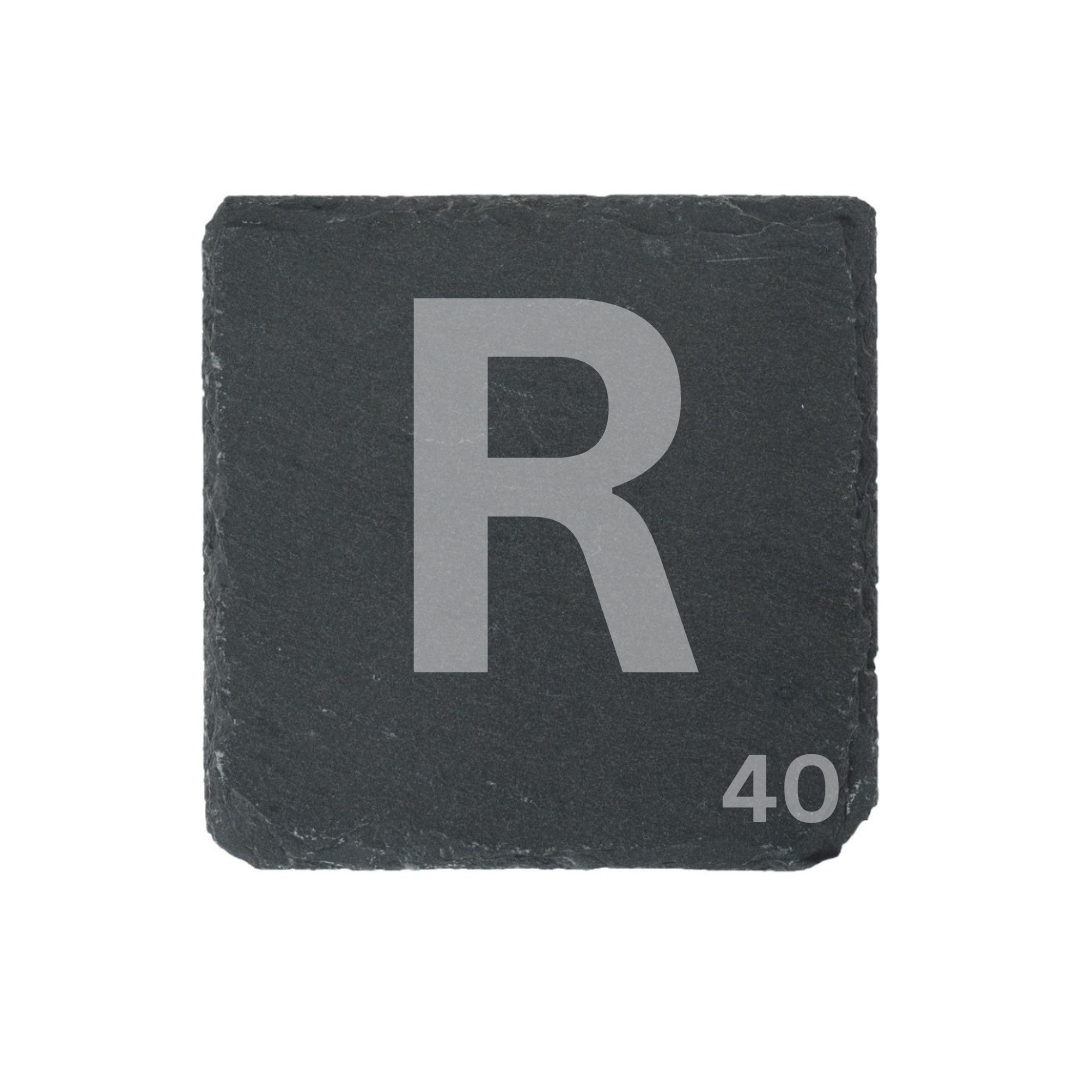 Engraved R alphabet 40th birthday coaster