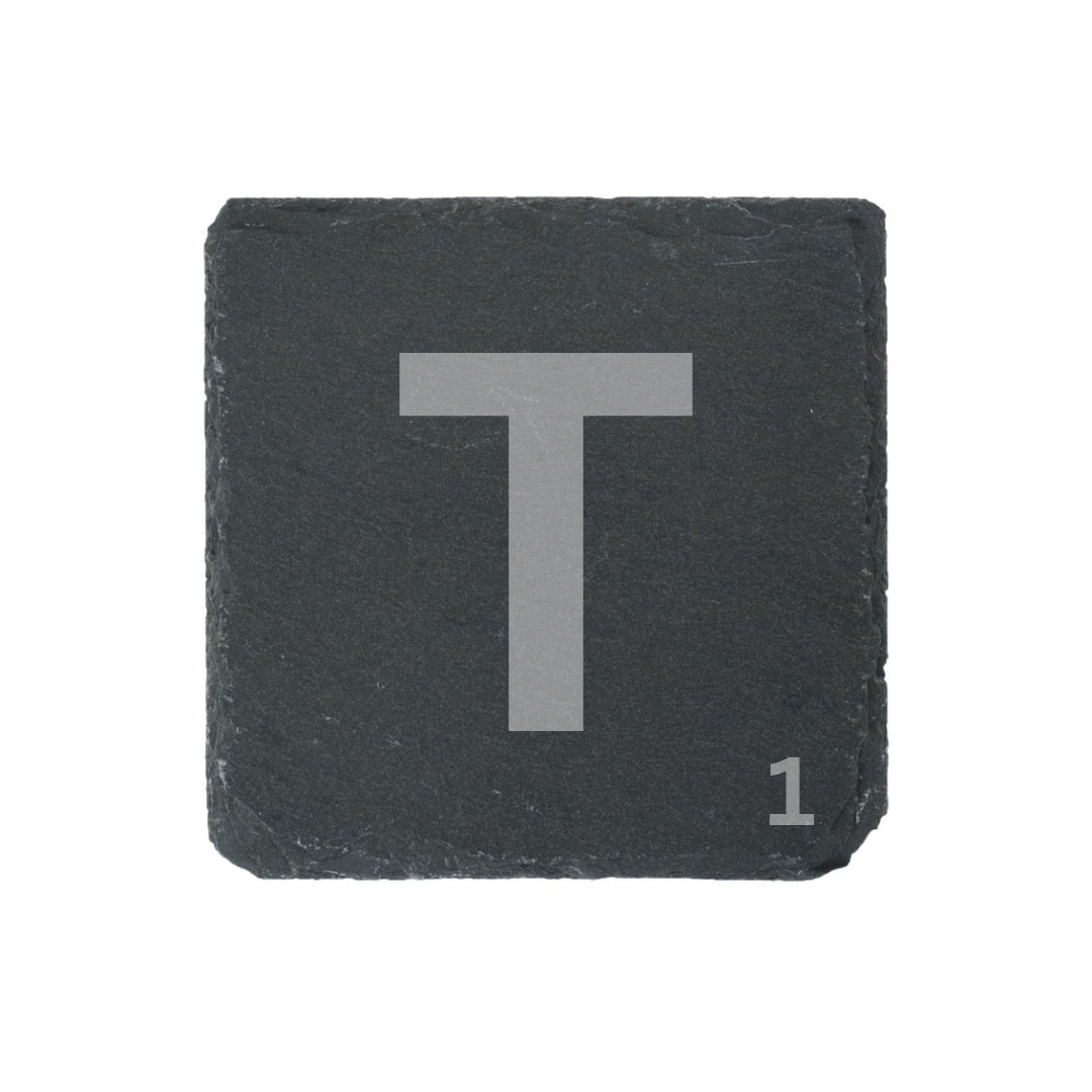 Engraved alphabet slate coaster letter T