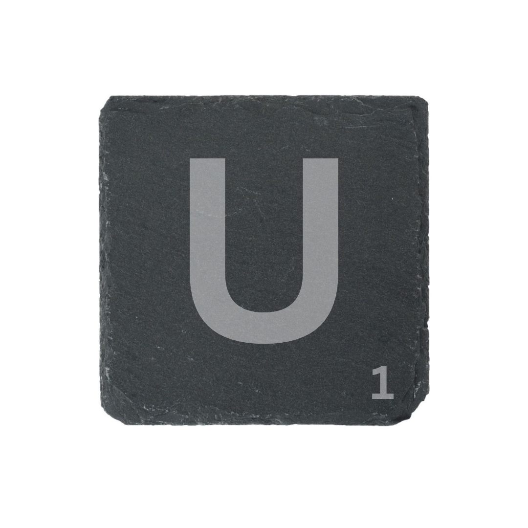 Engraved alphabet slate coaster letter U