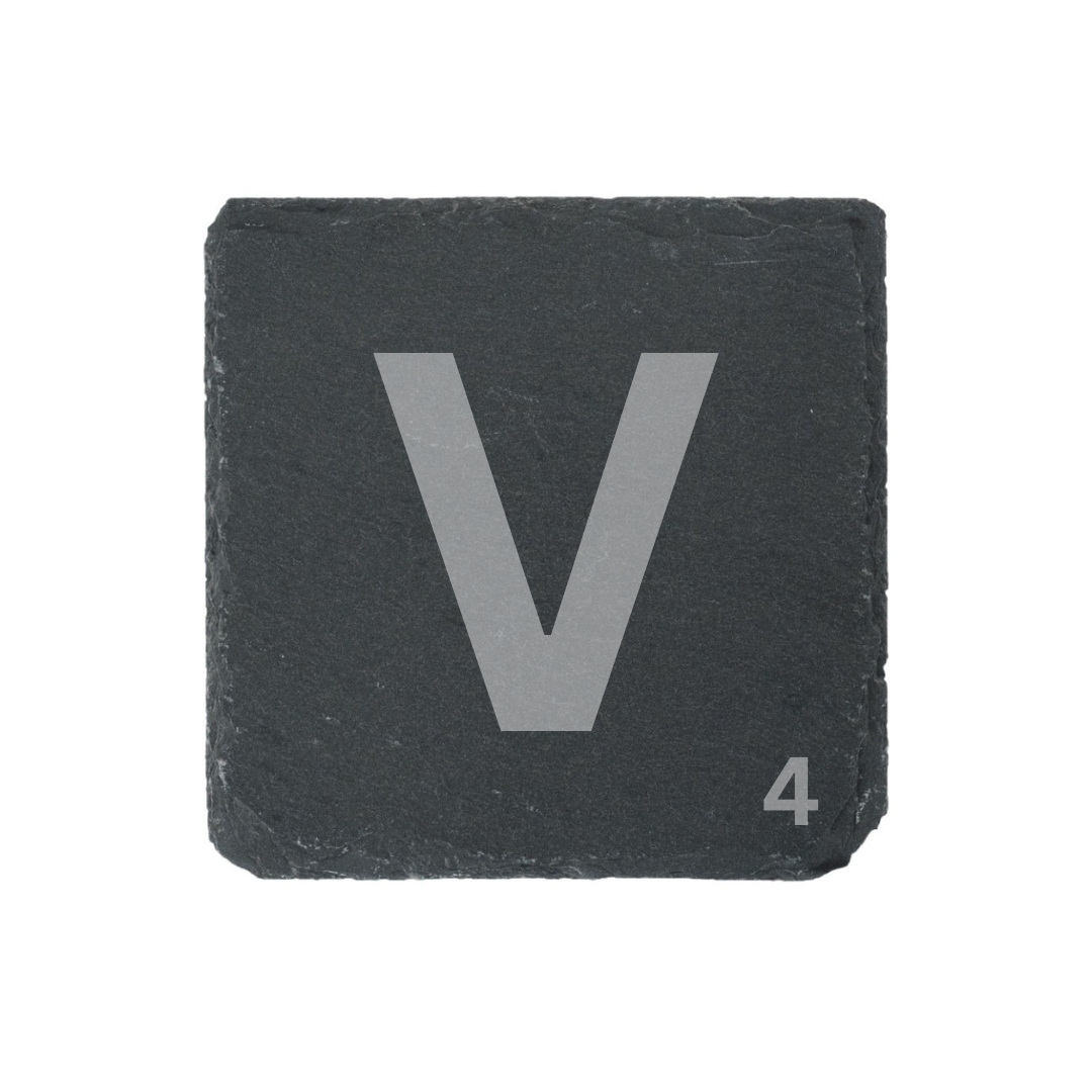 Engraved alphabet slate coaster letter V
