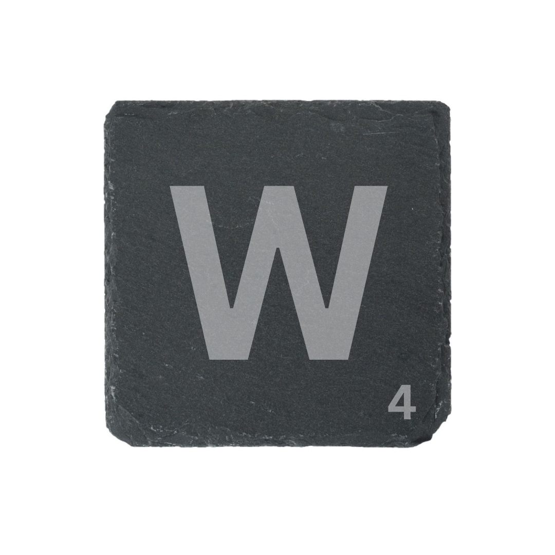 Engraved alphabet slate coaster letter W