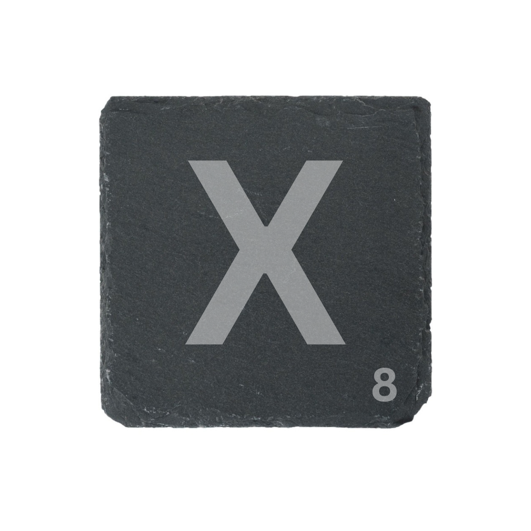 Engraved alphabet slate coaster letter X