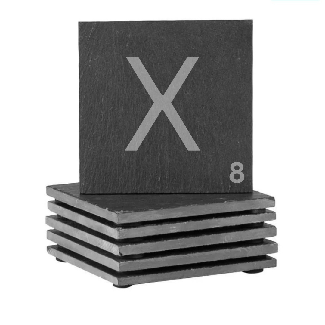 Engraved alphabet slate coaster set letter X