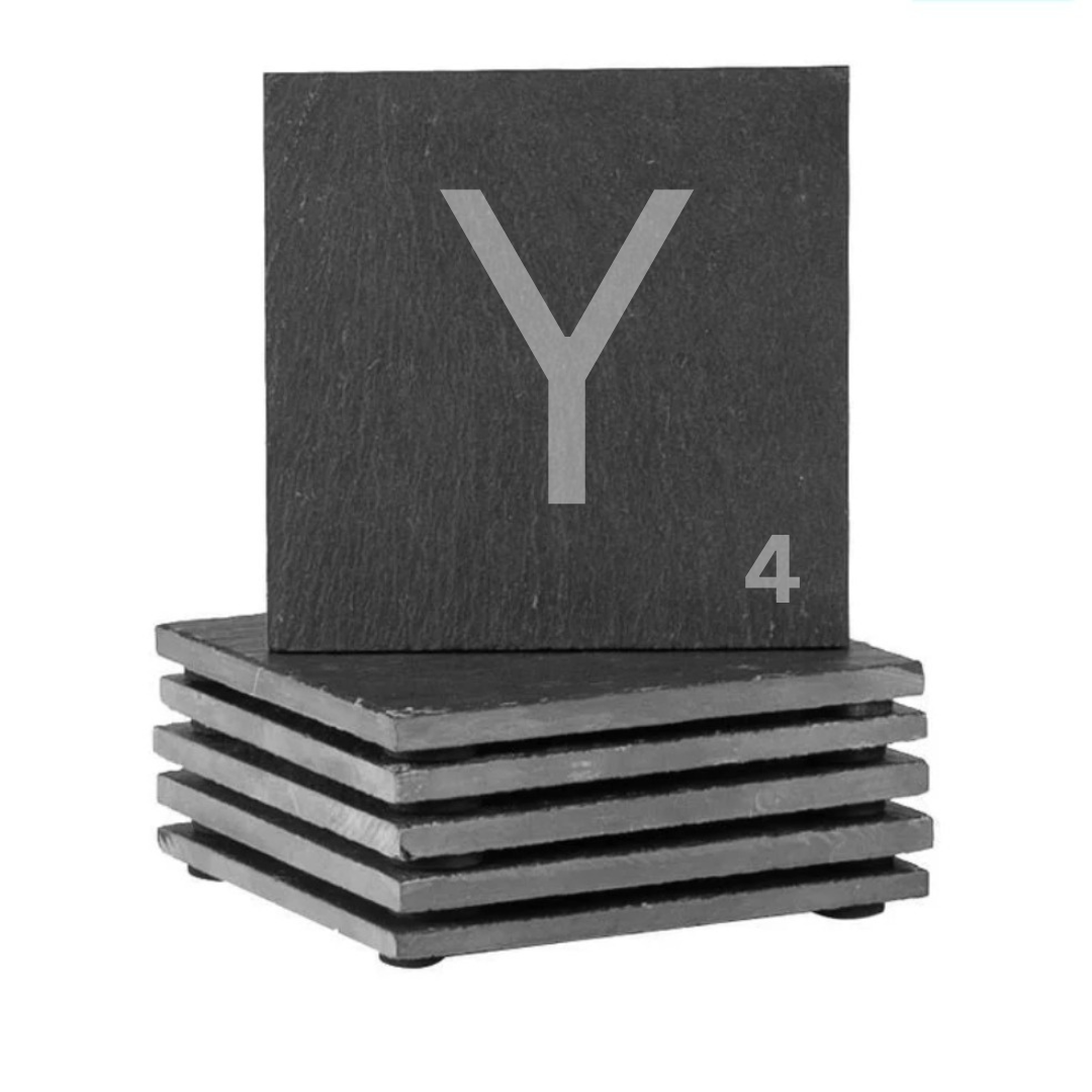 Engraved alphabet slate coaster set letter Y