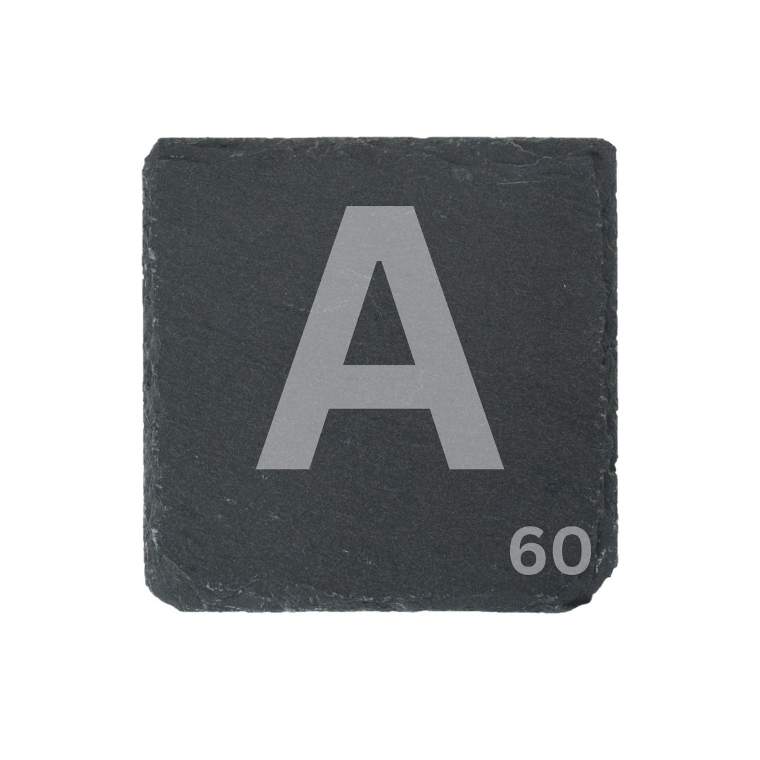 Engraved alphabet slate coaster letter A 60th Birthday gift for her