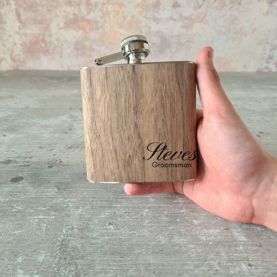 Personalised Engraved Wooden Hip Flask