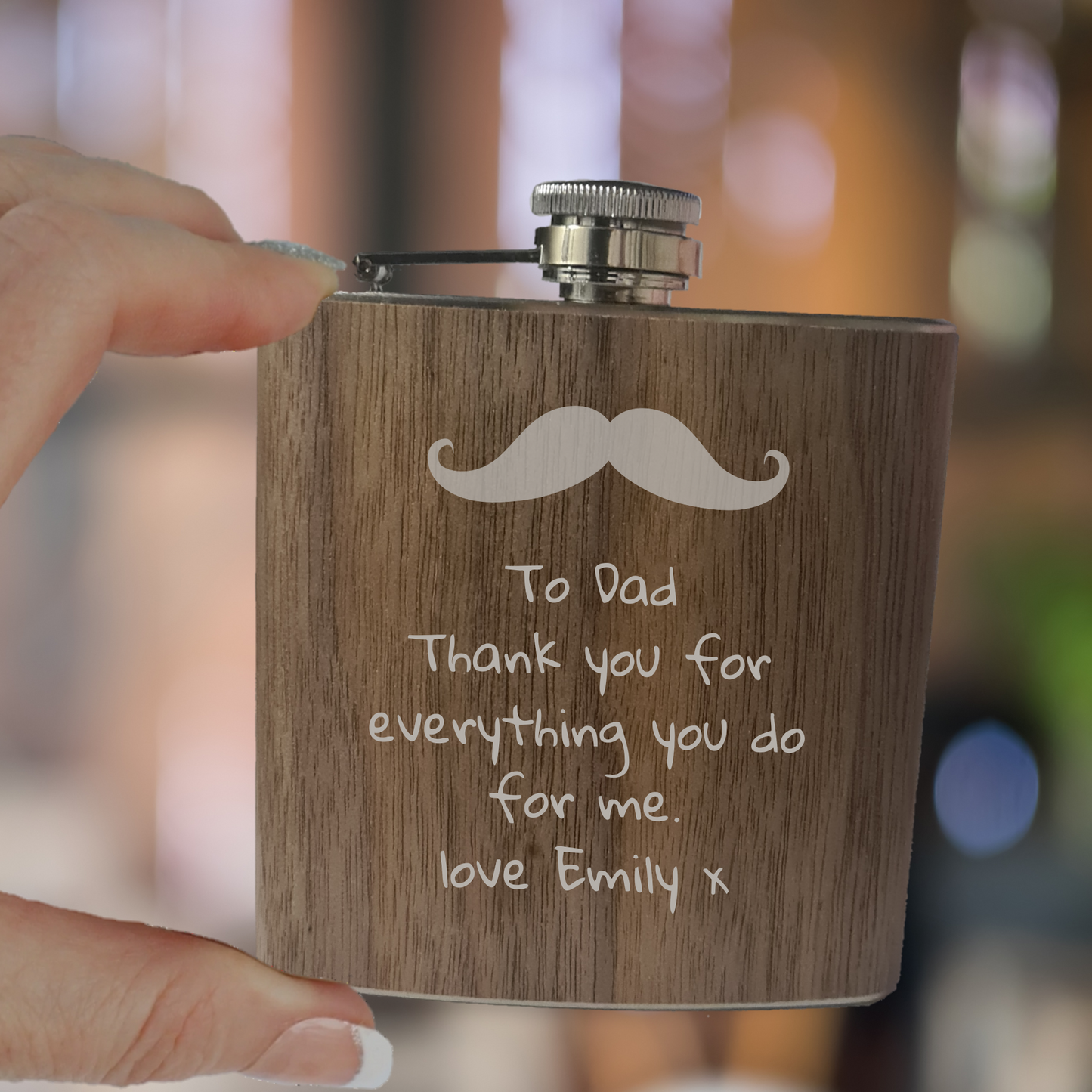 Personalised Engraved Wooden Hip Flask