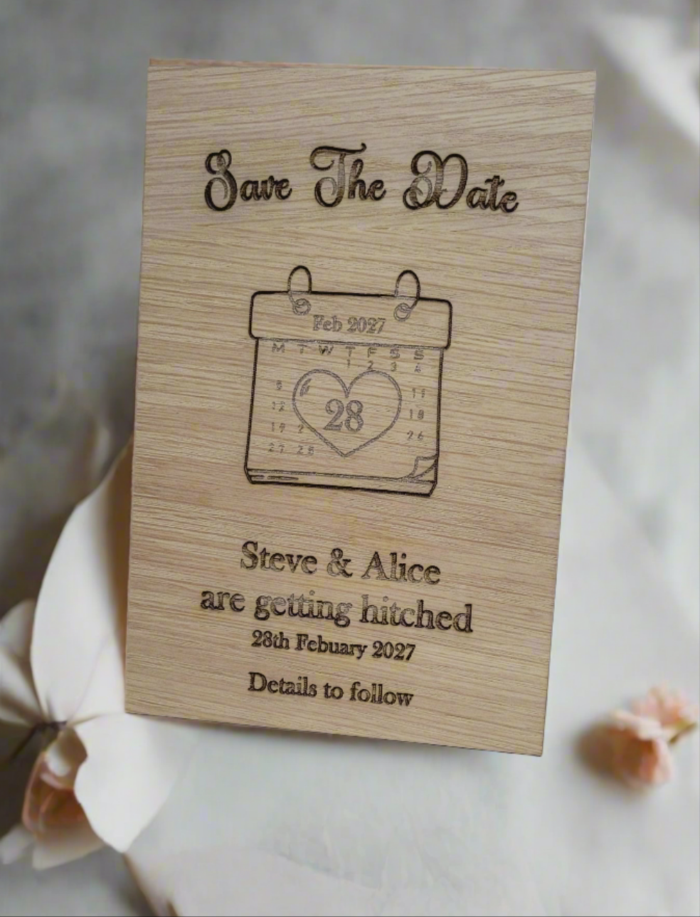 Personalised Wooden Save the Date Cards – Engraved for Your Special Day
