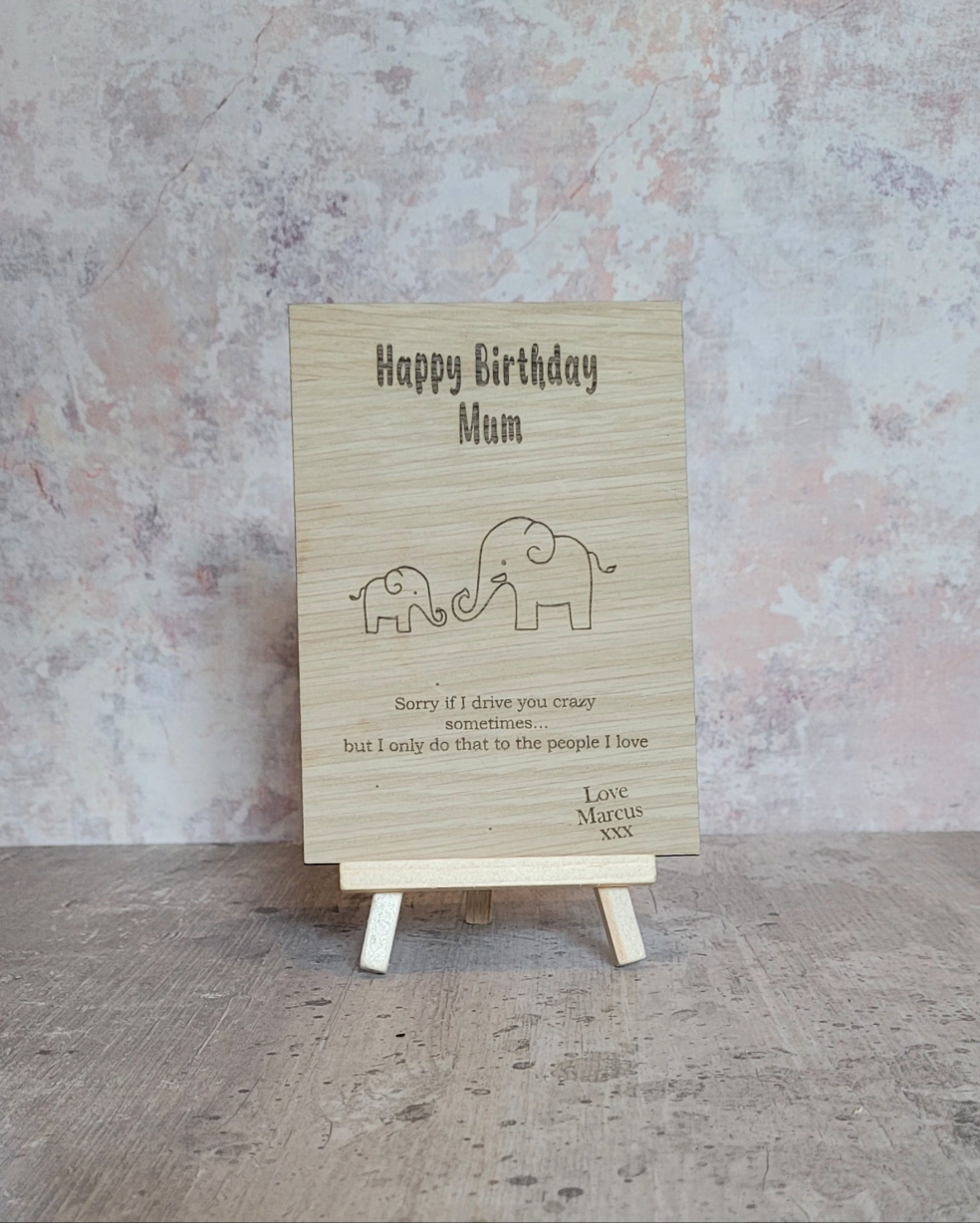 Personalised Elephant Wooden Cards – Specially Engraved For her