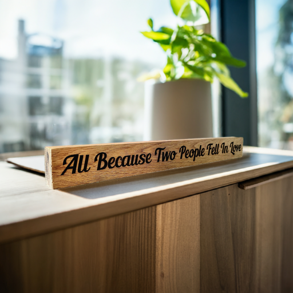 Handcrafted neutral home plaque with engraved love quote