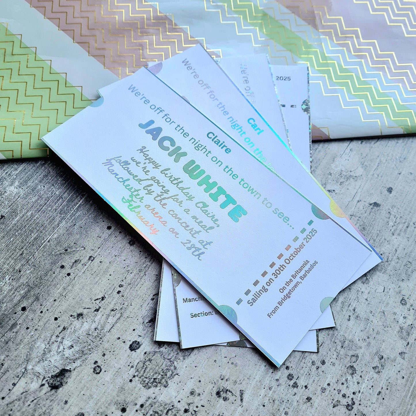 Personalised foil golden ticket invitation card UK