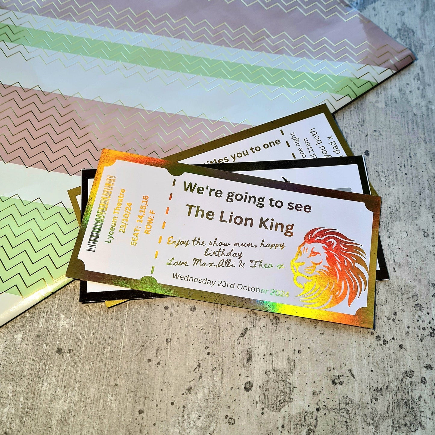 Custom foil event ticket surprise gift voucher