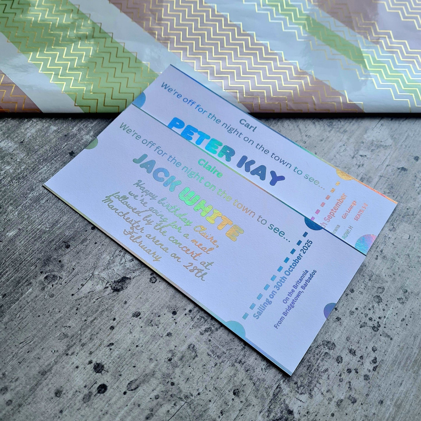peter kay night out Custom foil event ticket surprise gift voucher