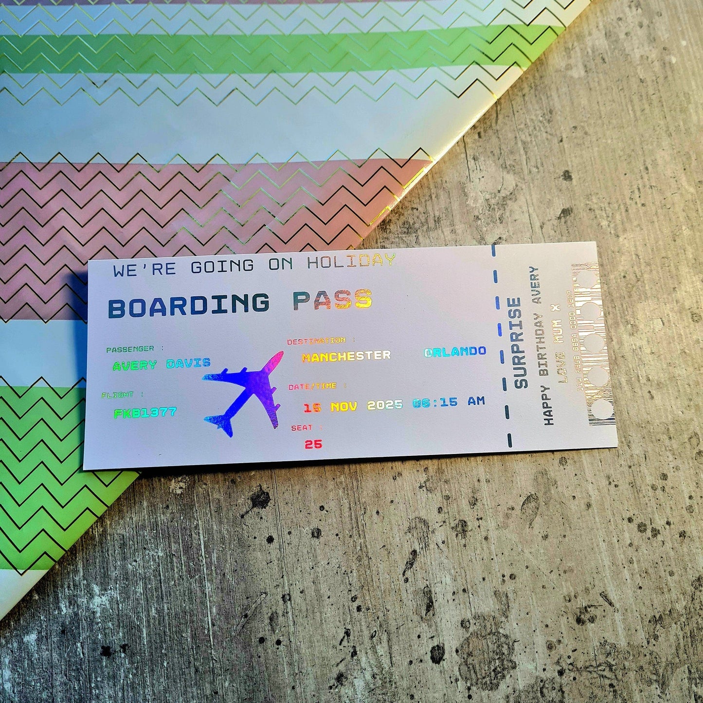 boarding pass surprise gift reveal card