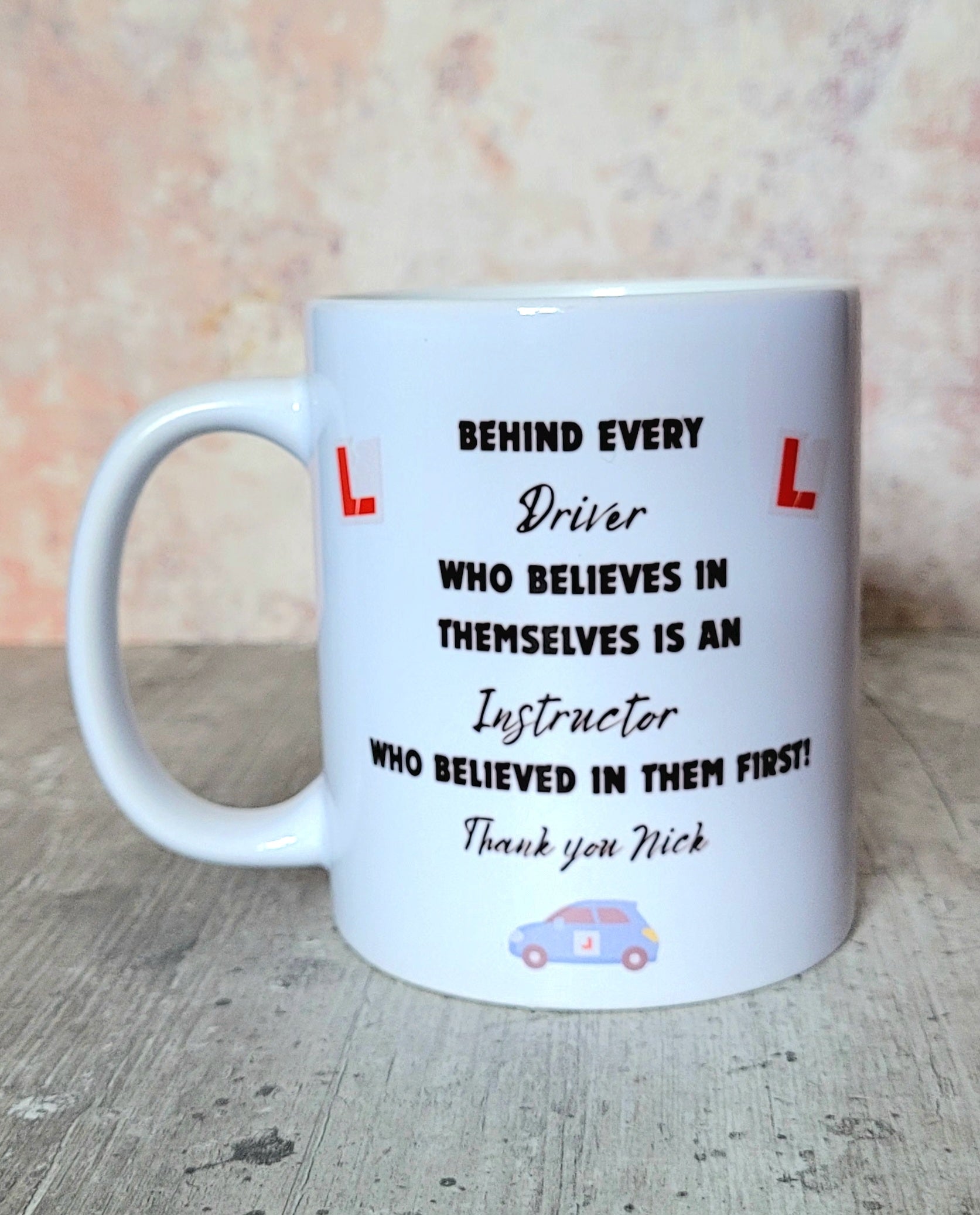 Gift idea for new drivers to thank their instructor – personalised mug