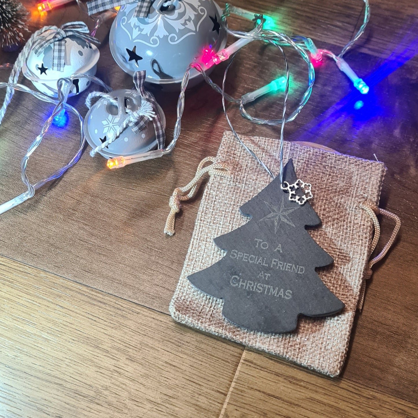 Slate Ornaments: Unique personalised babies 1st Christmas Tree Baubles